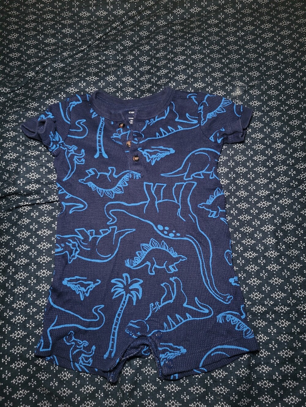 Carter's Navy Blue Baby Romper with Bright Blue Dinosaur Print